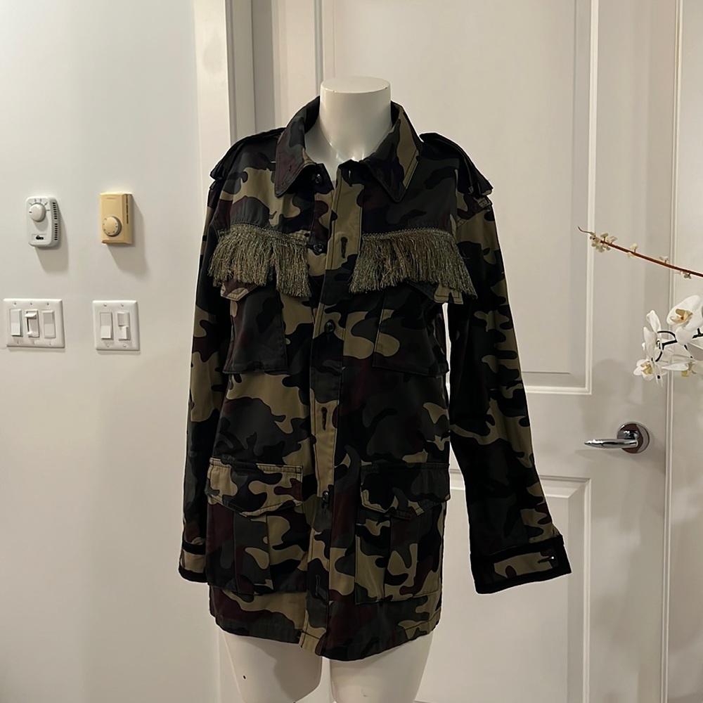 Moussy Japanese Street brand fringed green camo military jacket